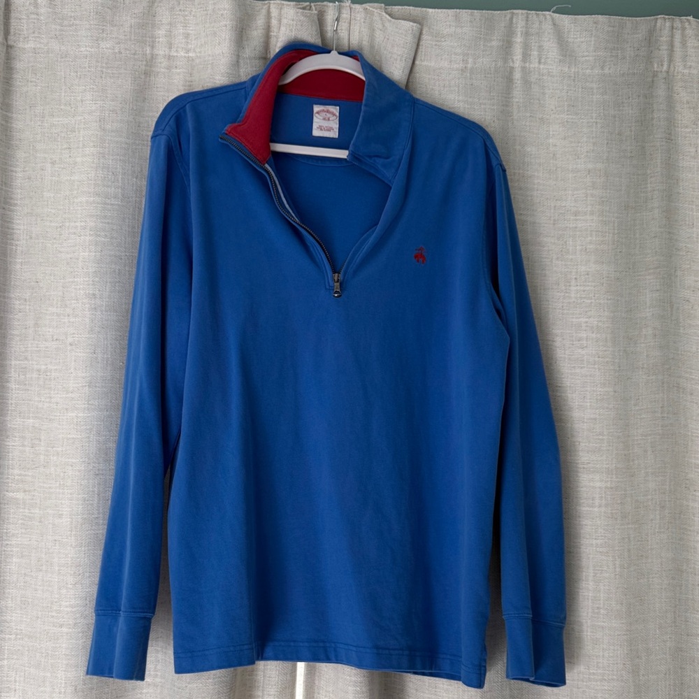 Royal Blue Quarter-Zip Pullover with Red Contrast Collar Brooks Brothers Mens L